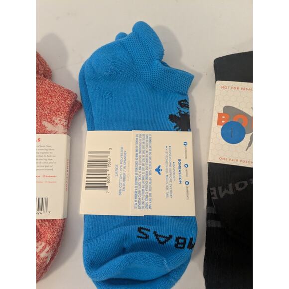 3 Pair Bombas Women's Ankle Sock and Mid Height Sock Size Medium Red Blue Black - Picture 5 of 7